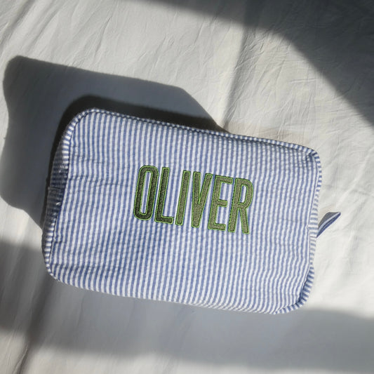 Custom Dark Blue Seersucker Pouch