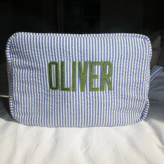 Custom Dark Blue Seersucker Pouch
