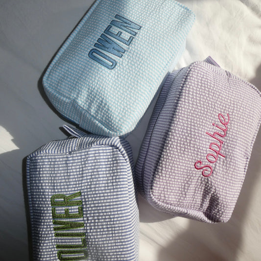 Custom Light Blue Seersucker Pouch